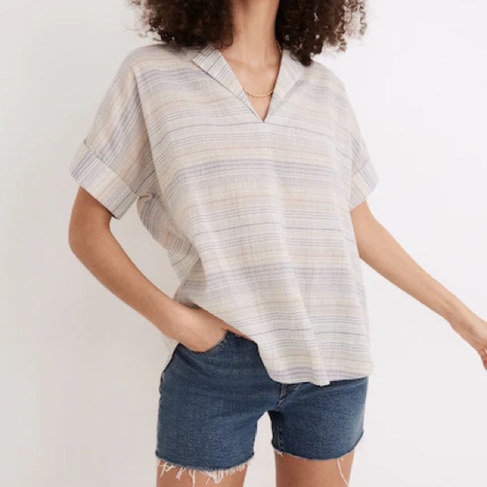 Madewell - Crinkle Hayden Popover Top In Stripe (Size: L)